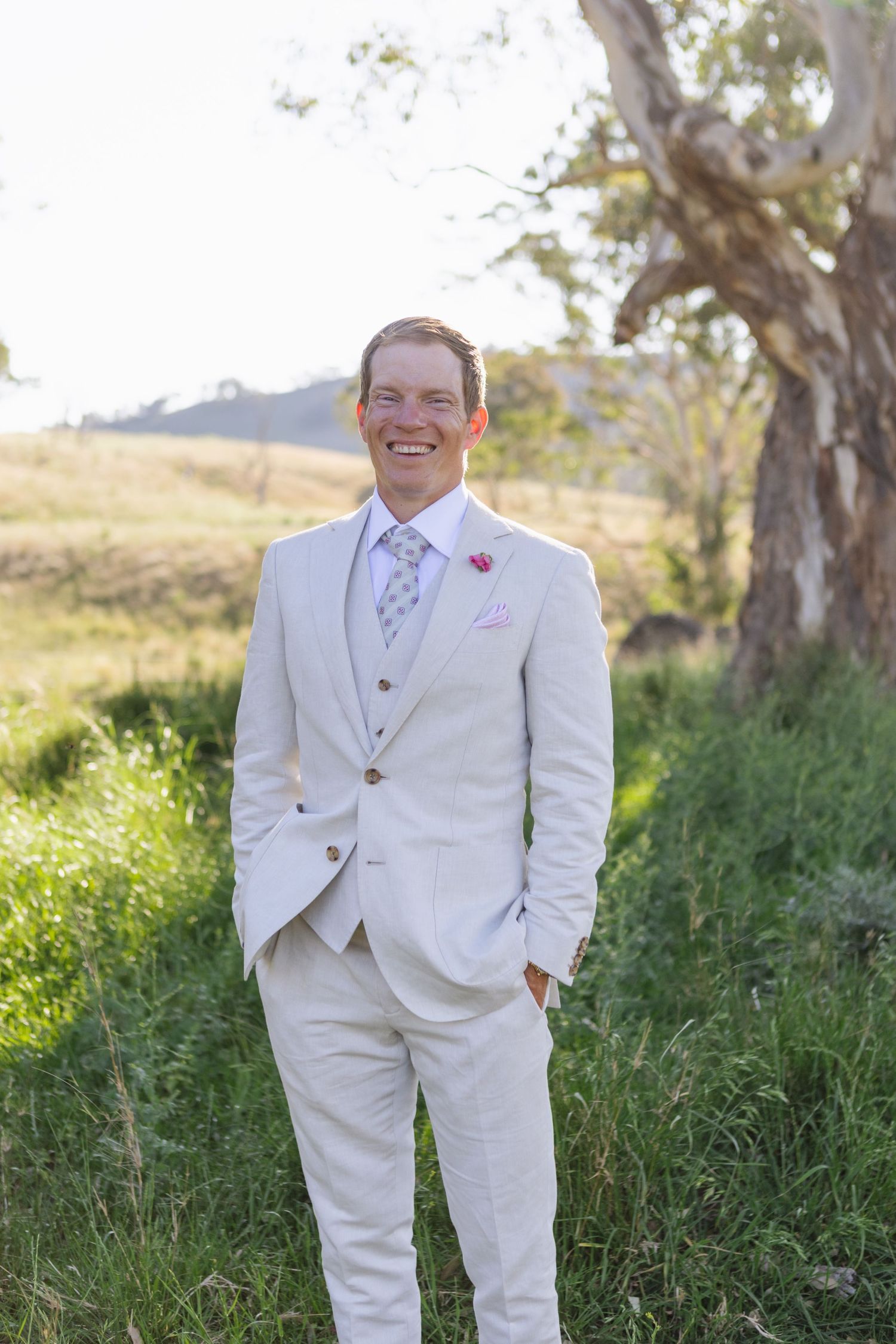 Groom smiling at Scone NSW Country wedding