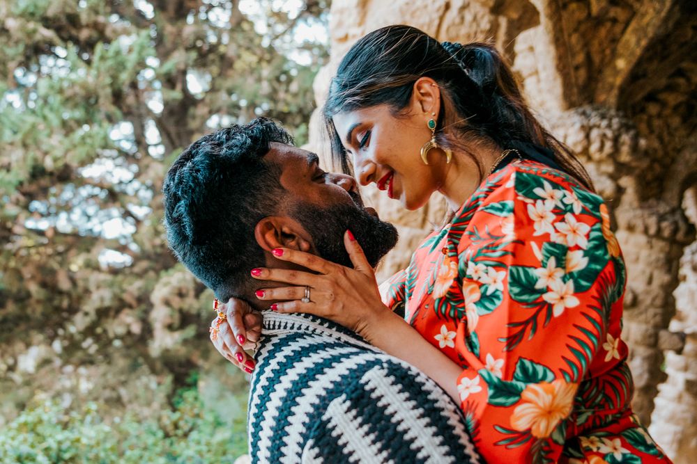 Couple framed by stone columns