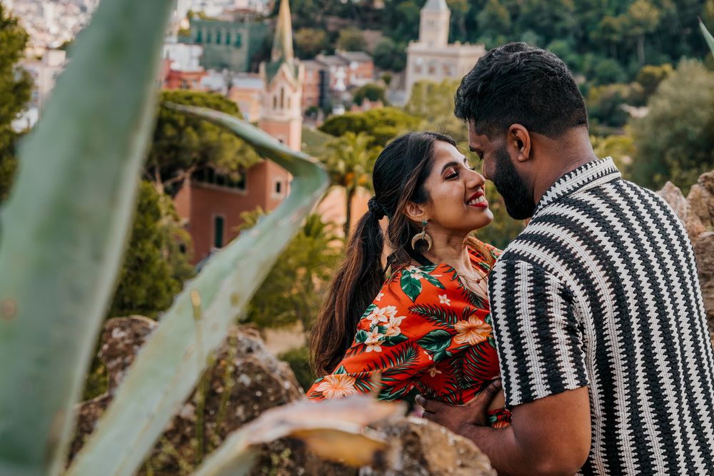 Holding each other with city view behind