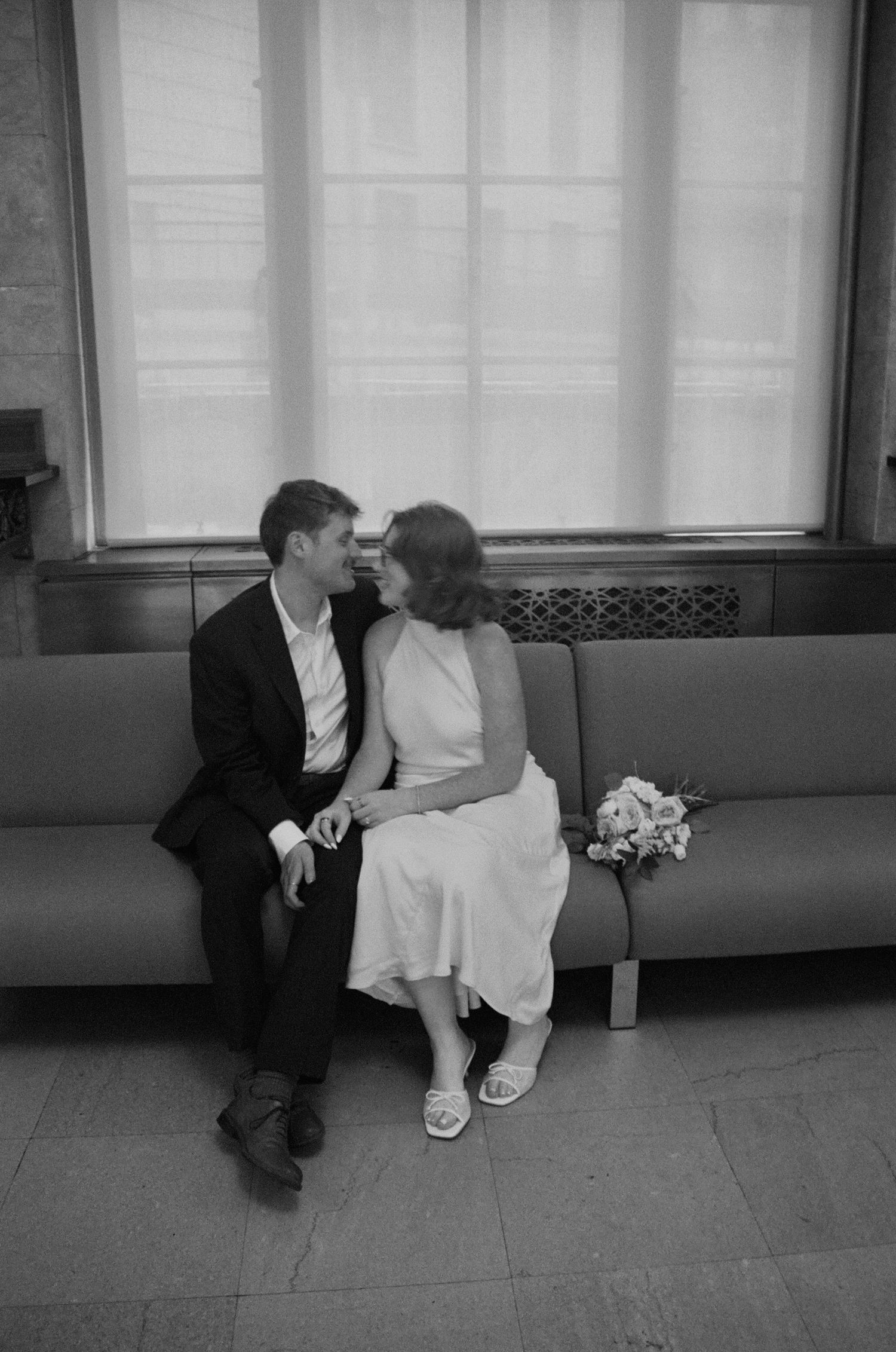 Manhattan City Hall wedding photographer documenting authentic moments between newlyweds on film