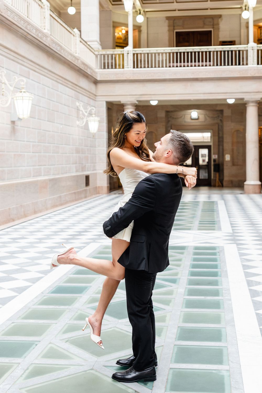 Timeless Hartford City Hall engagement portraits  captured by Allison Barrett a Connecticut wedding and engagement photographer.