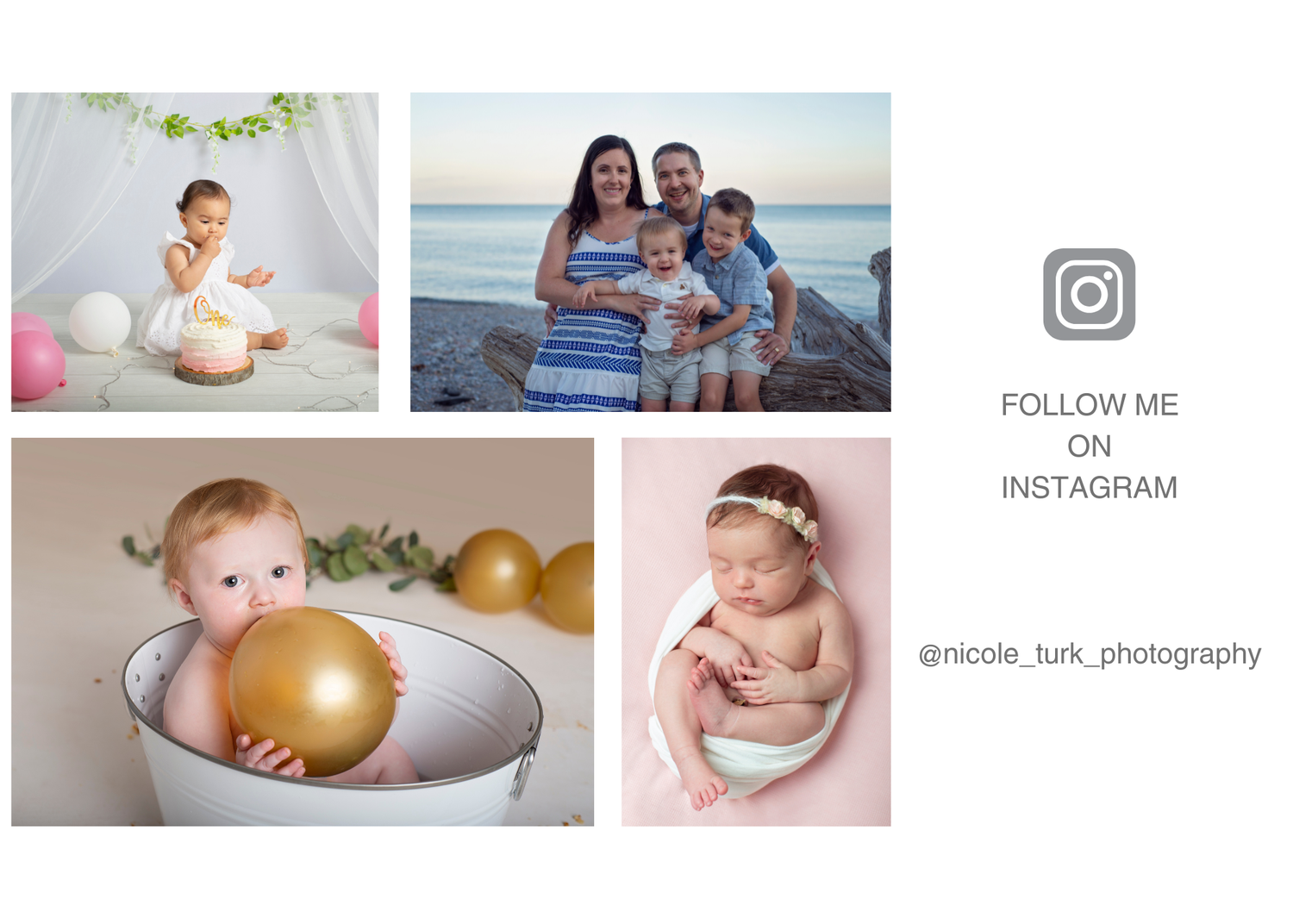 follow me on Instagram for affordable child and family photographer with newborn, one year old cake smash, and outdoor family photography*