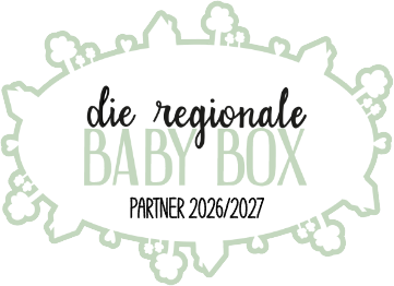 Die Regionale Baby Box Partner 2026/2027 logo with decorative oval frame and green tree illustrations.