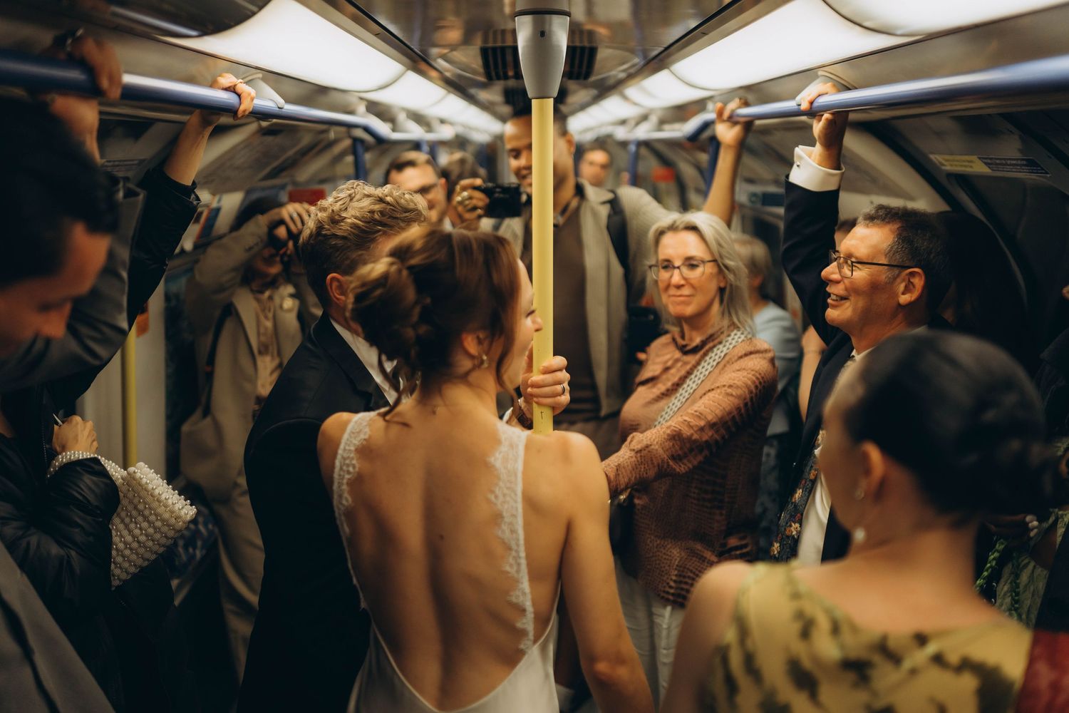 Wedding ceremony in Chelsea Town Hall, vintage wedding dress, wedding in a tube