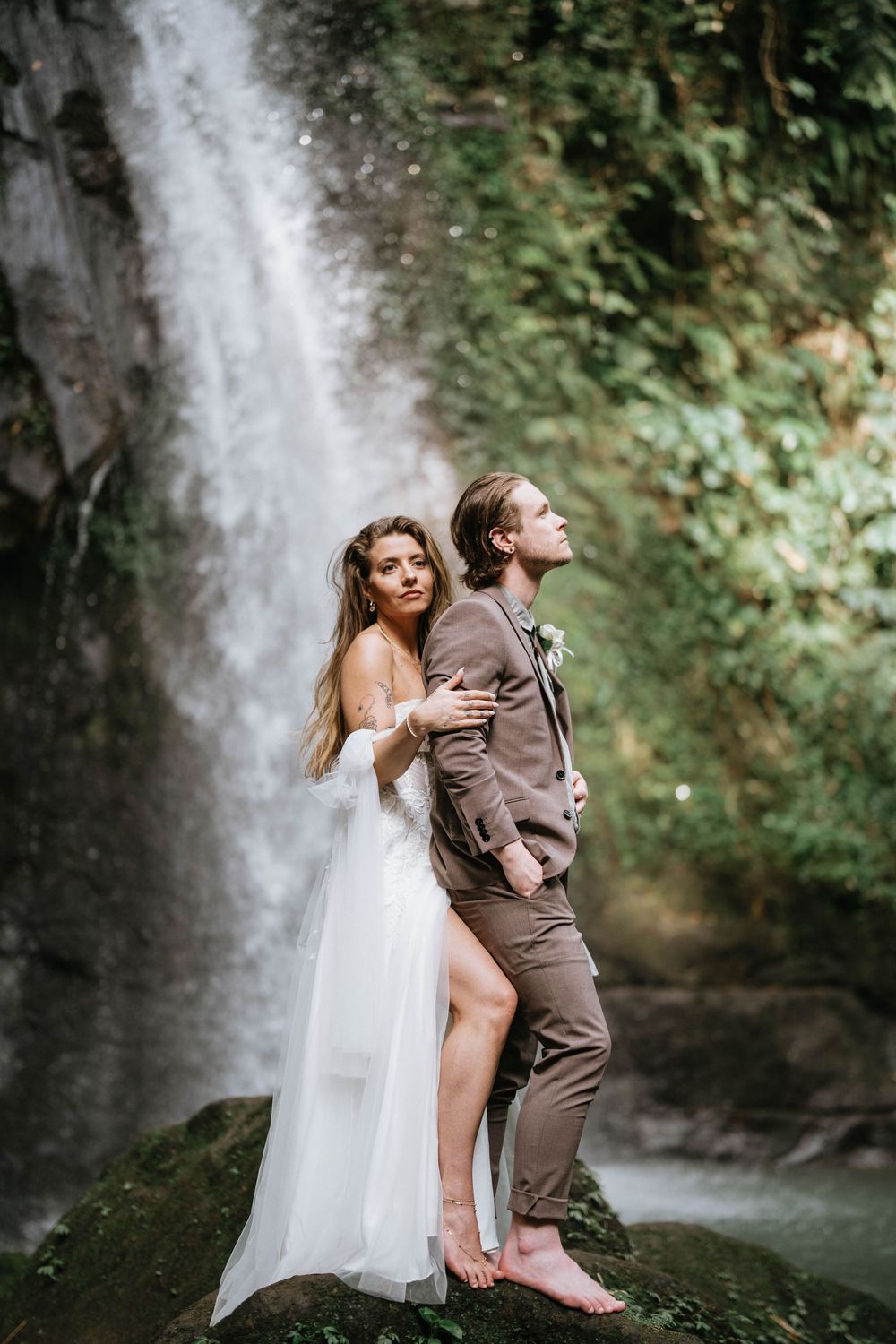 Natural light prewedding photography session at Ulu Petanu Waterfall Bali.