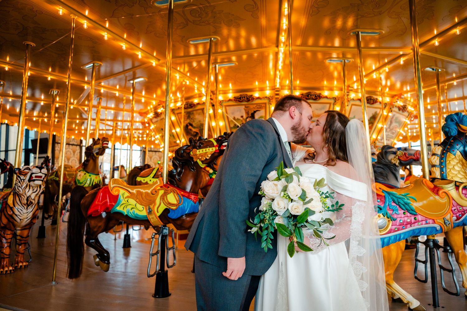 Bride and groom share romantic moment under stunning Milky Way galaxy sky at night wedding ceremony.