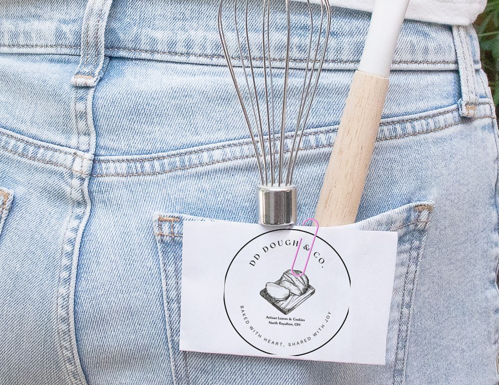 Business card in back pocket for branding photos in Strongsville.