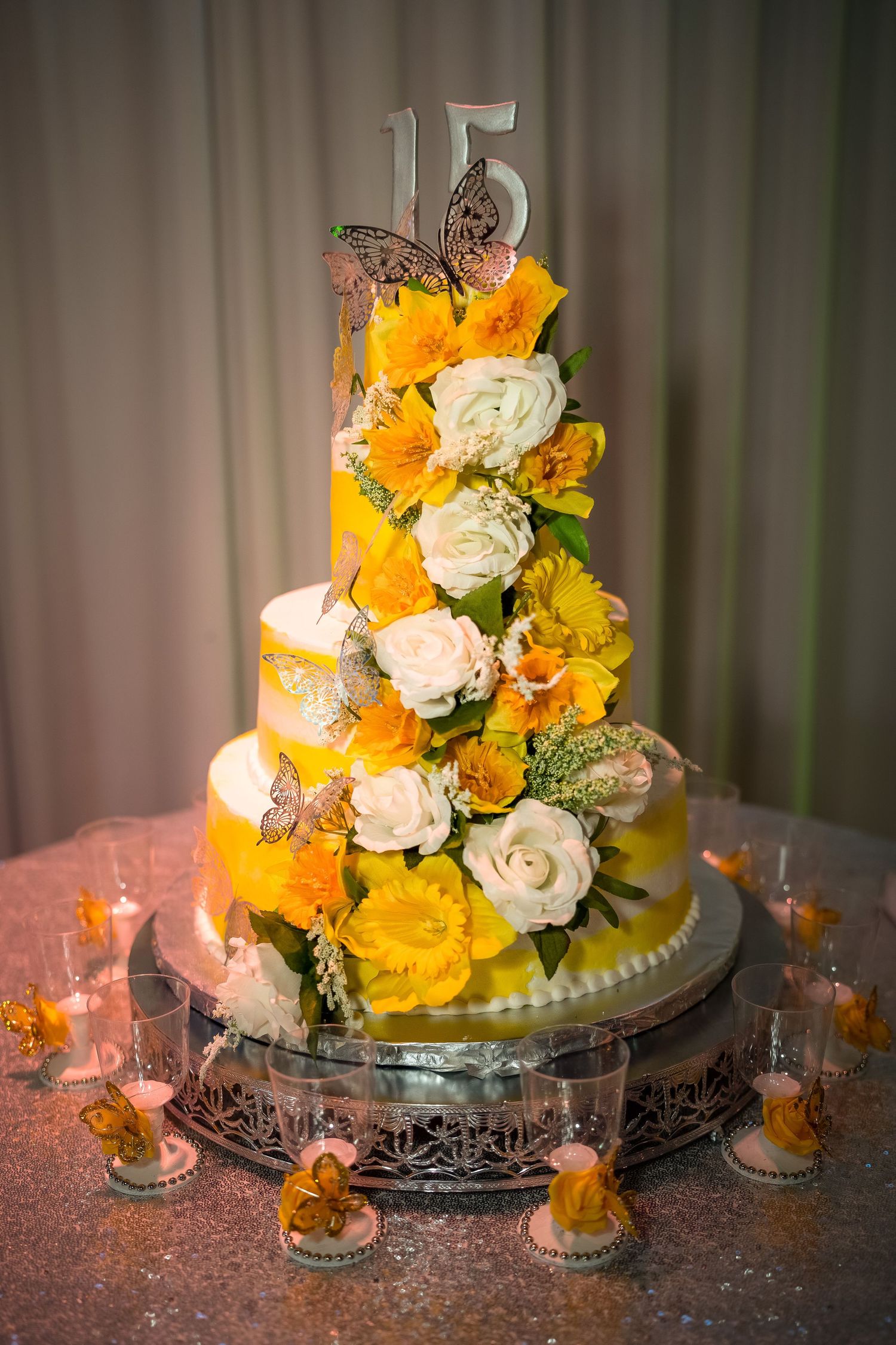 Dallas Fort Worth Quinceañera photographer capturing elegant reception décor and beautiful celebration details for Briana's family.