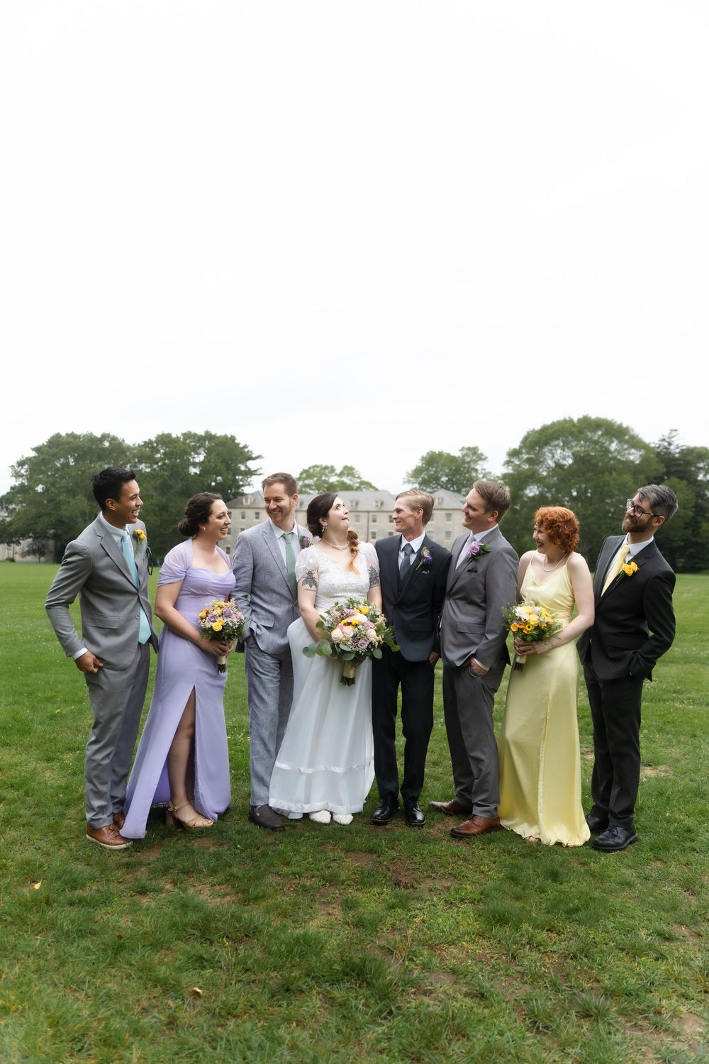 Connecticut College wedding ceremony with bride and groom and bridal party New London venue