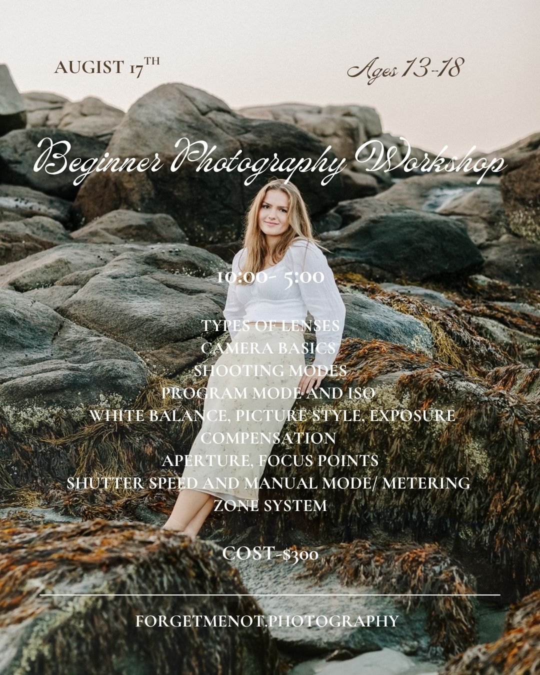 Beginner photography workshop class for youth ages 13-18 in Weston, MA at Westgate Church August 17th and 18th, 20206. Youth photography