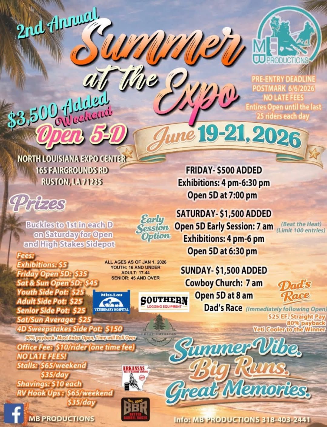 Flyer for the 2nd Annual Summer at the Expo rodeo event, June 19-21 2026, at North Louisiana Expo Center with $3500 added prizes.