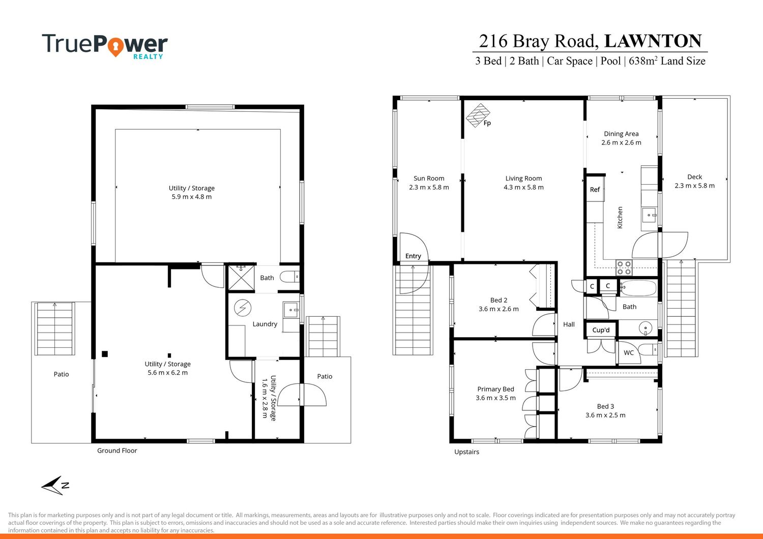 Two-storey floor plan of a 3-bed home at Lawnton, with utility and living areas.