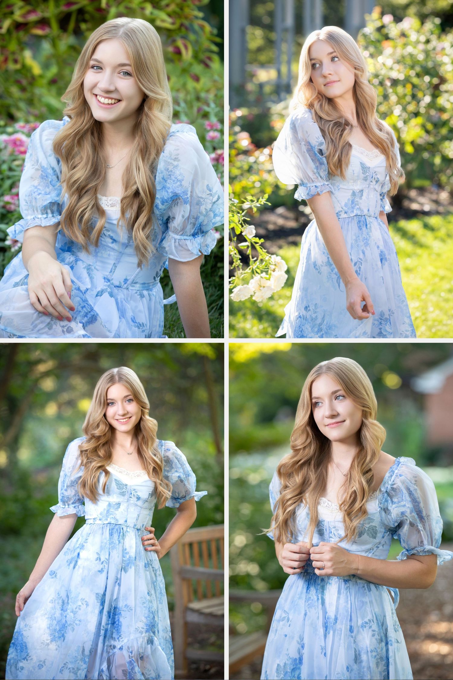 Reynoldsburg senior portrait session at Inniswood Metro Gardens with soft light, flowers, and a beautiful garden setting.
