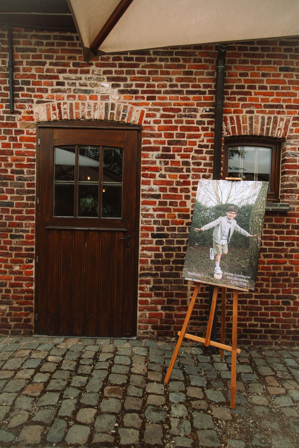 Een welkomstbord van de communicant Finn | Communiefeest
