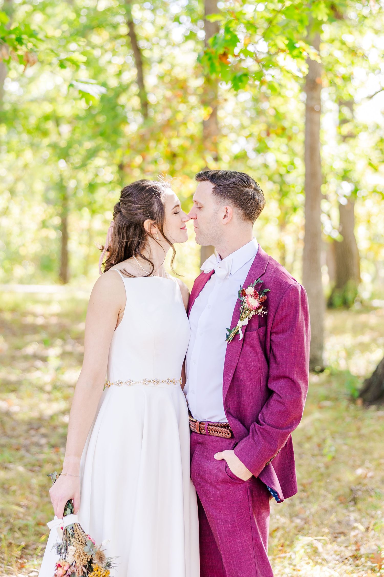 An intimate wedding ceremony moment captured in a wooden-paneled venue.