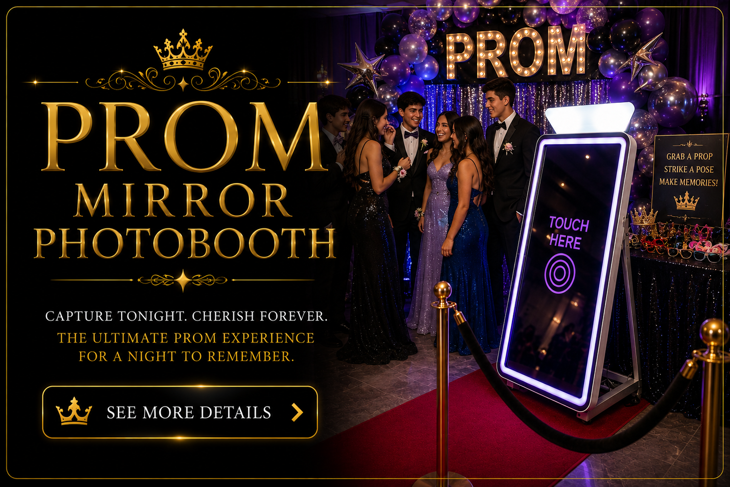 Fort Worth Mirror Photo Booth rental creating premium keepsake photographs for Quinceañeras birthdays school dances and holiday parties
