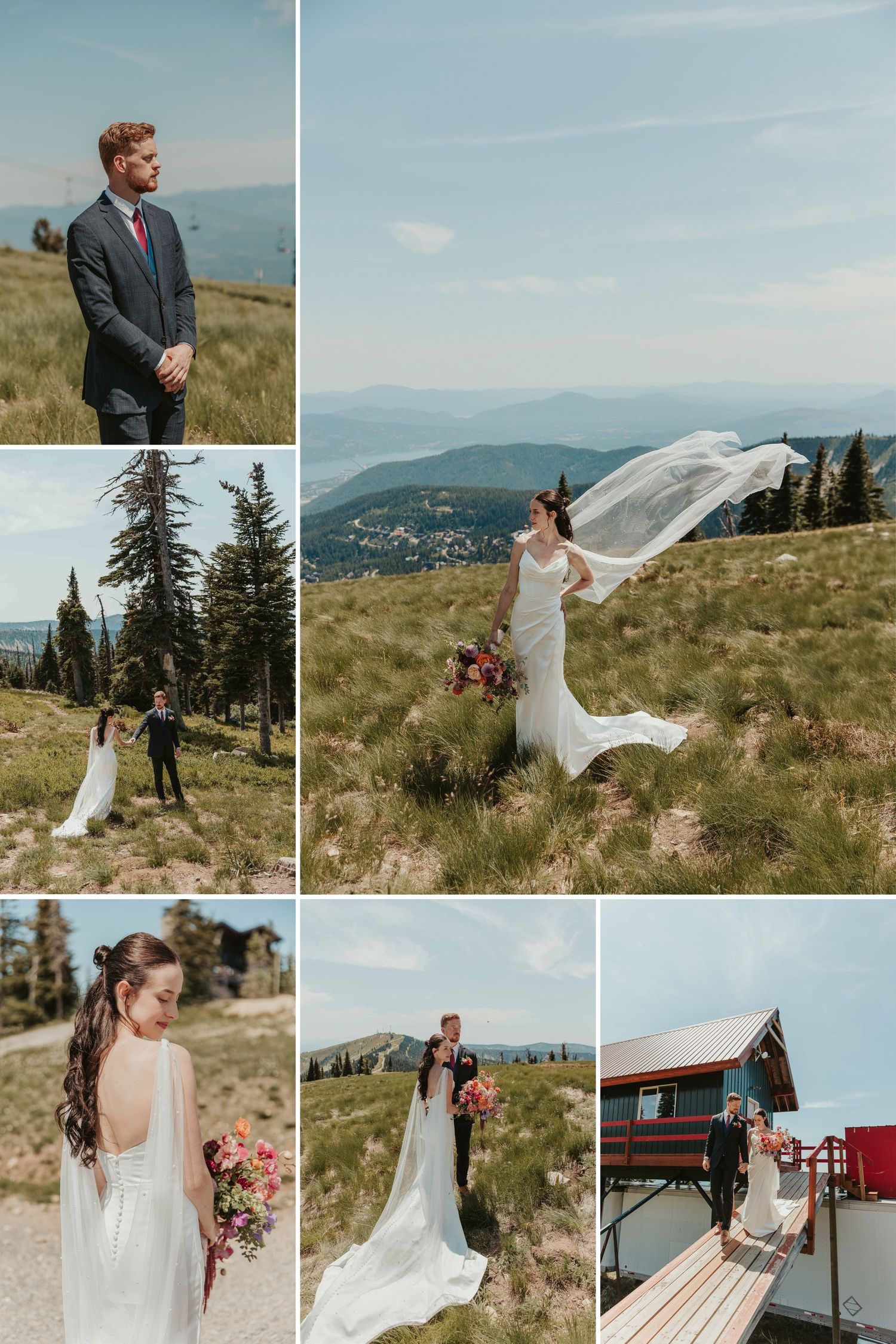 North Idaho mountain wedding ceremony with bright colorful floral arrangements