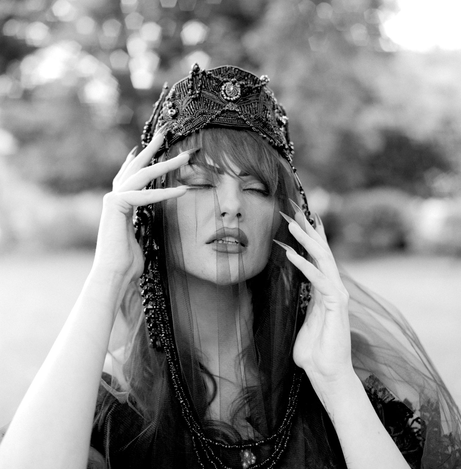 Gothic styled photoshoot featuring Headwear by UK designer by Heather Guilmartin Shaw worn by model Jessica Wilcock