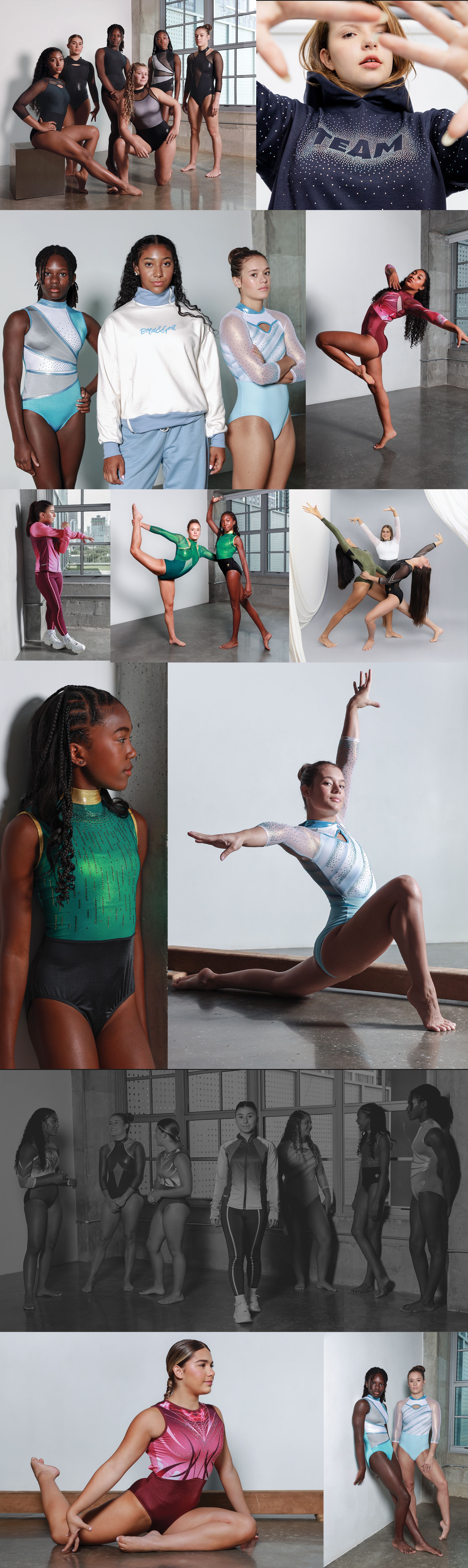 Competition and team wear catalog with athletes in an industrial loft