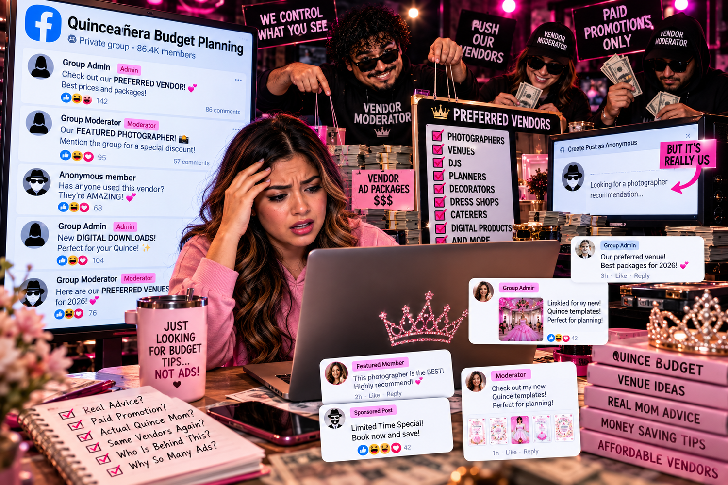 Dallas Fort Worth quince moms questioning Facebook budget groups that promote the same photographers, DJs and venues instead of REAL ADVICE