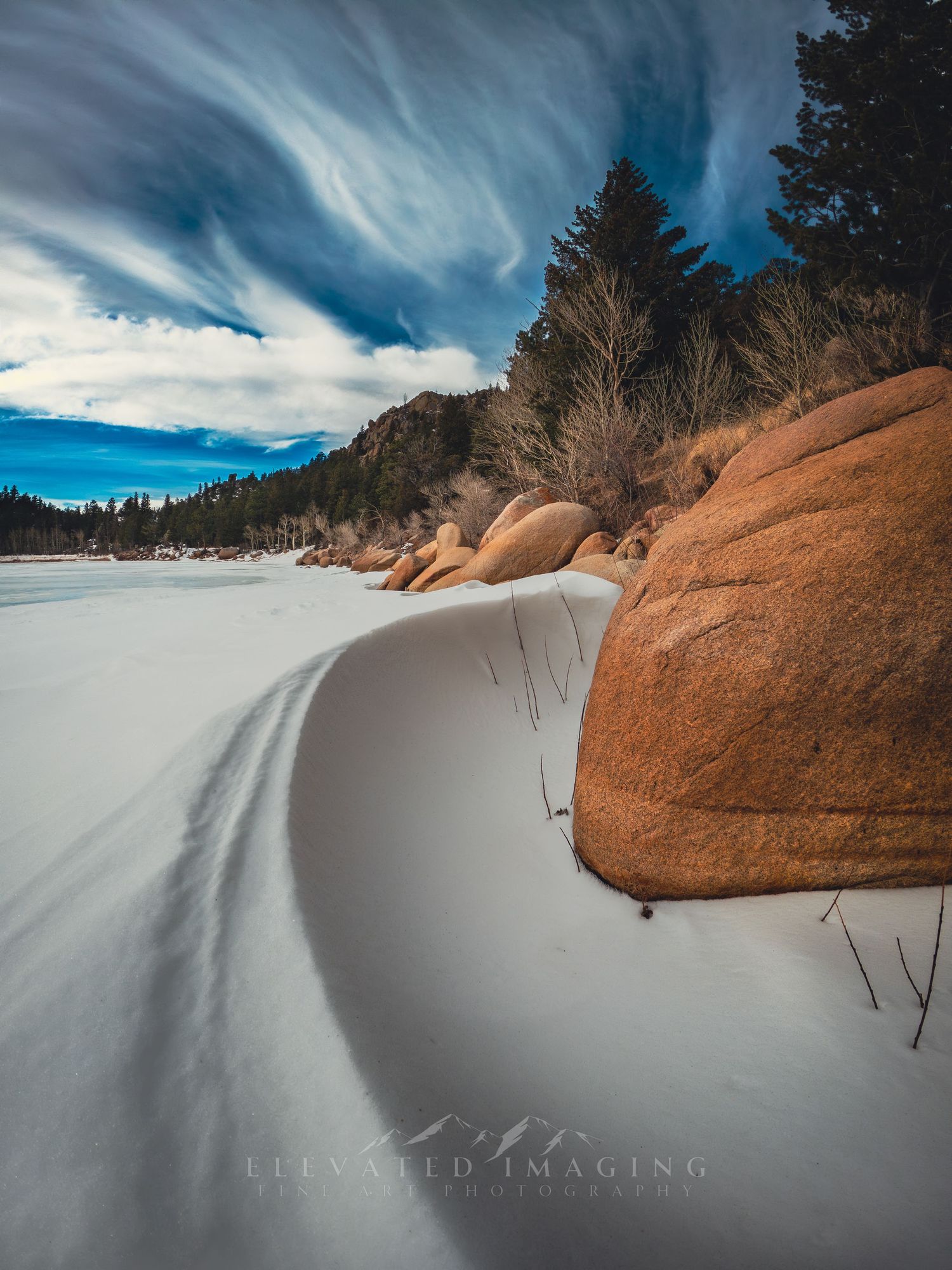 winter landscape snow drift lakeside northern colorado