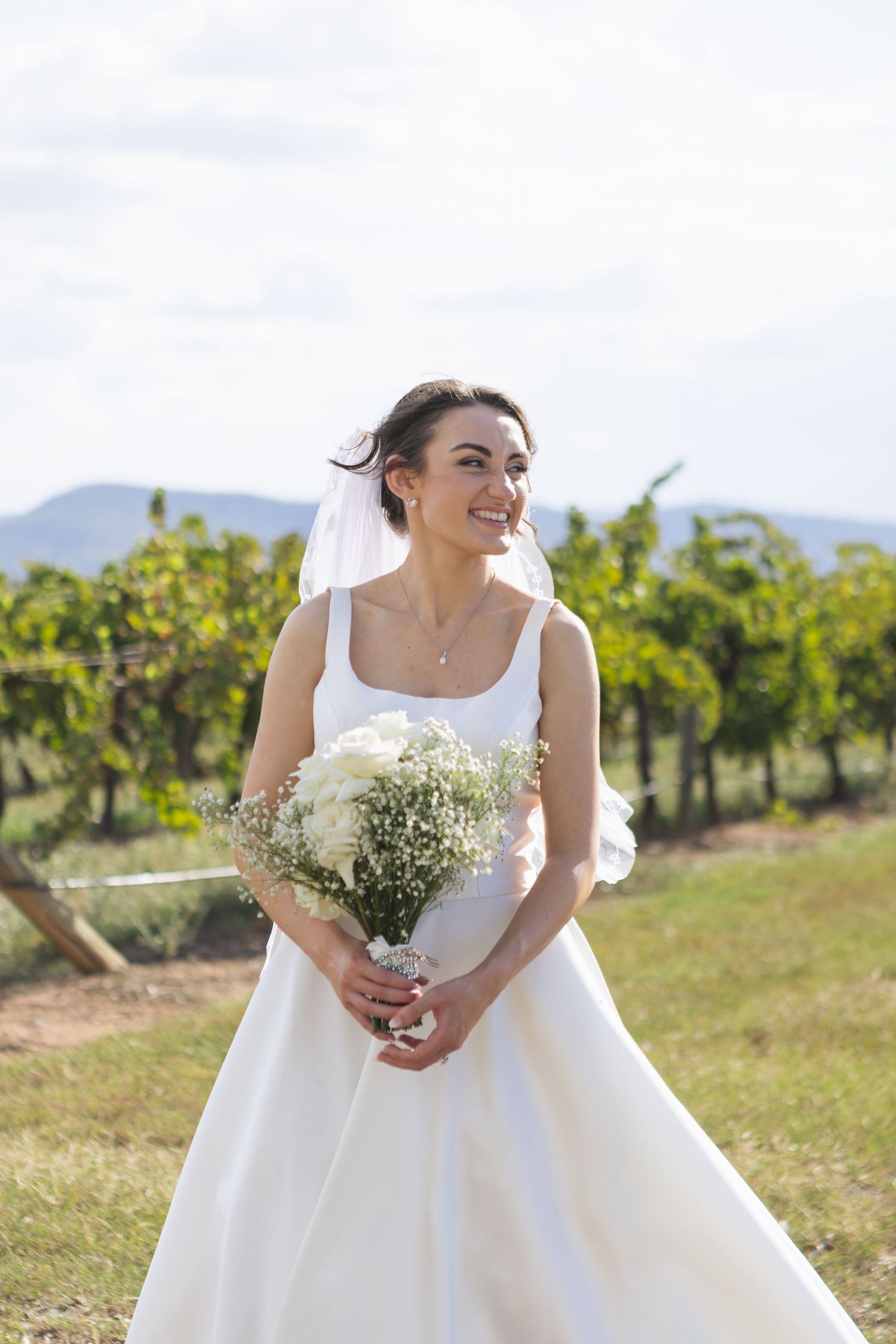 Bride smiling at Two Rivers Winery Wedding in Denman