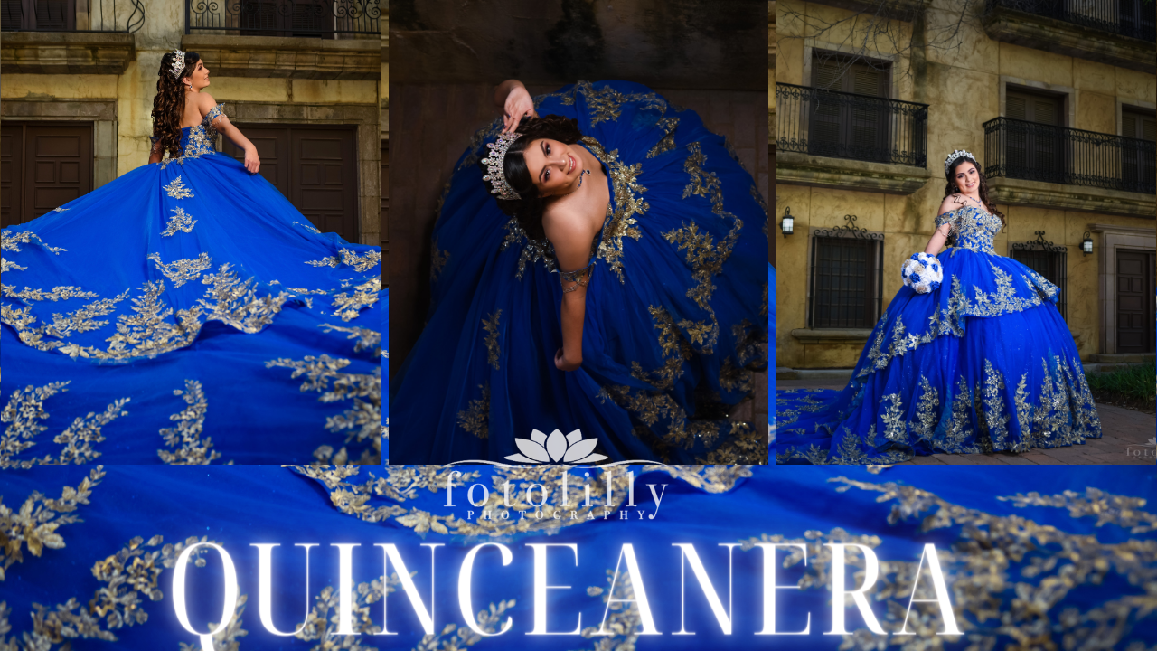 Dallas–Fort Worth quince photo session with elegant gown, styled posing, and experienced quince photography team.