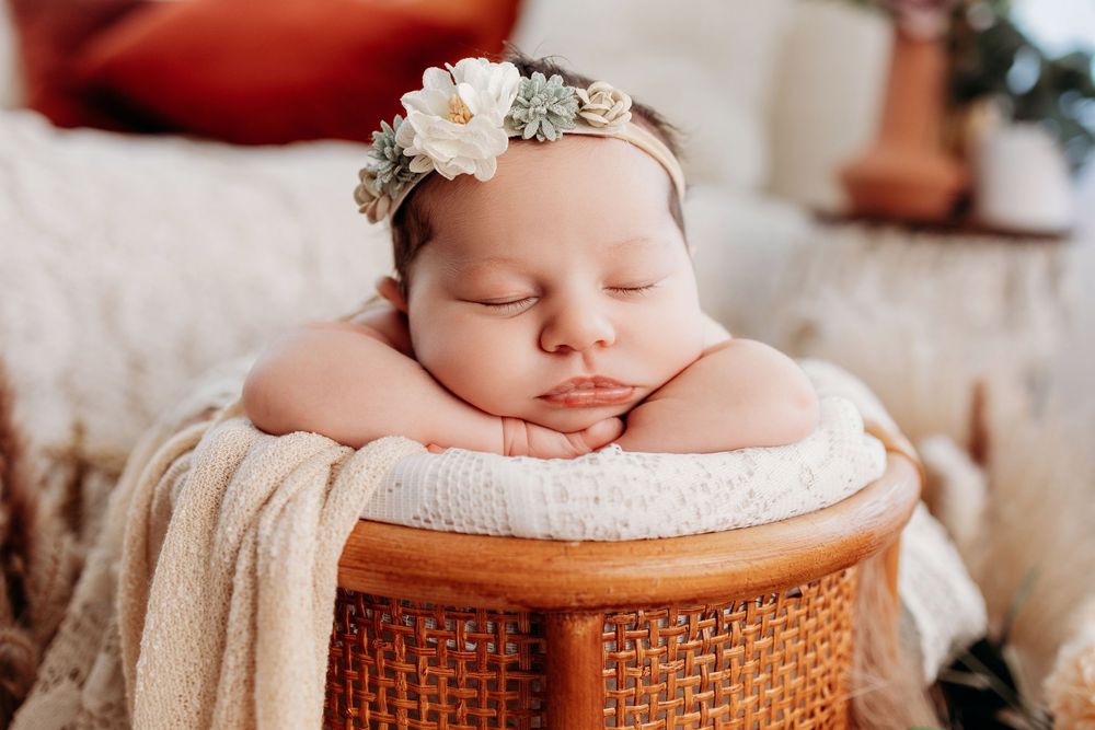 boho themed newborn props in Urso photography studio