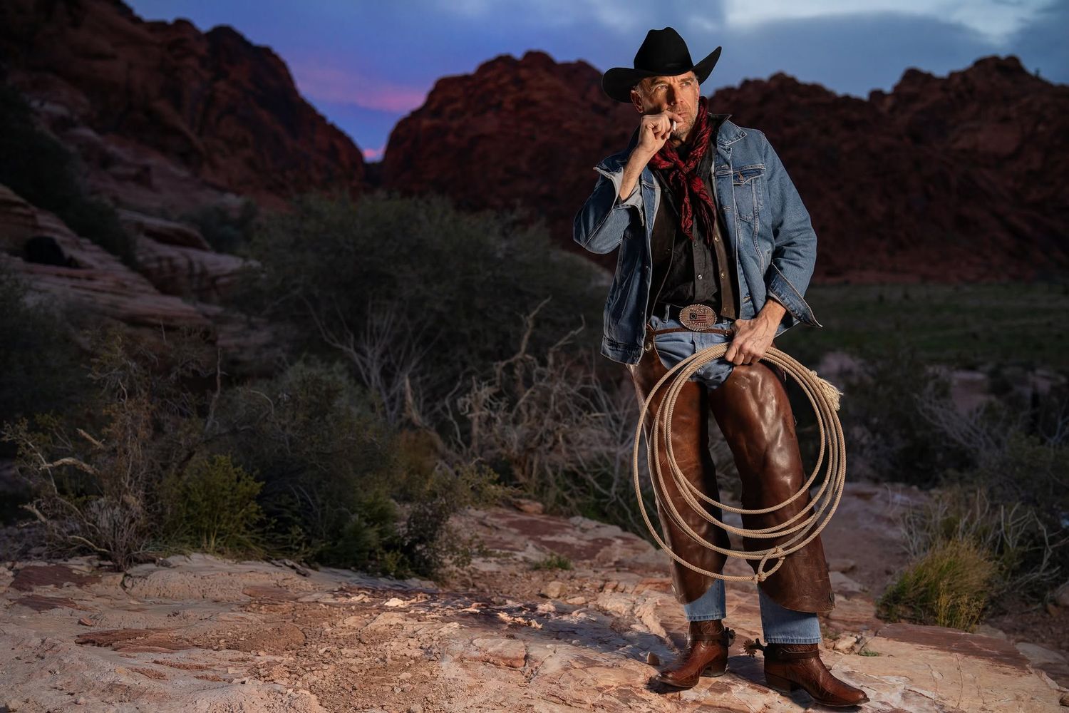 Orlando portrait photographer — cinematic outdoor creative shoot with cowboy in desert landscape