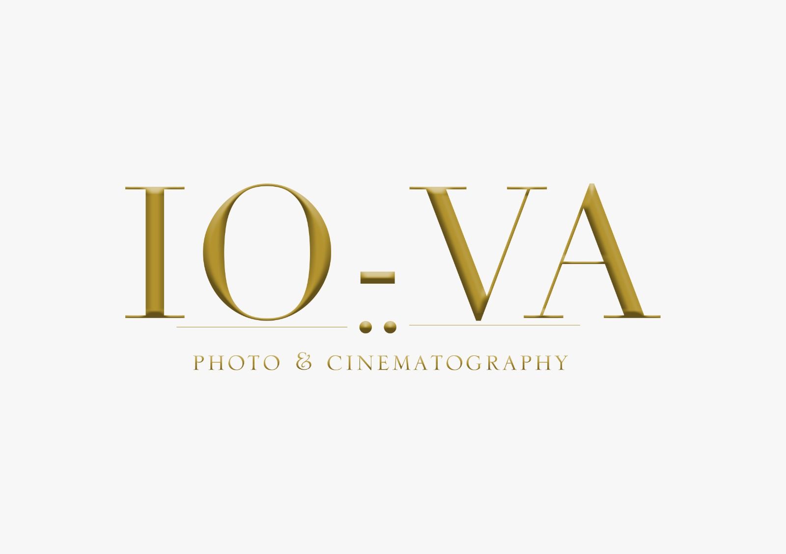 Gold logo for IO-VA Photo & Cinematography on white background, featuring elegant serif typography.