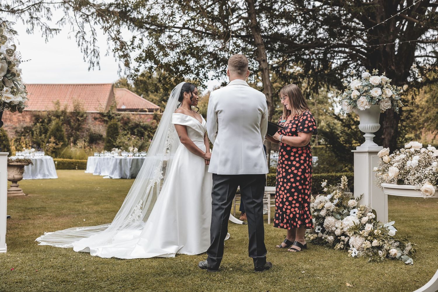 Couple standing together during their wedding ceremony