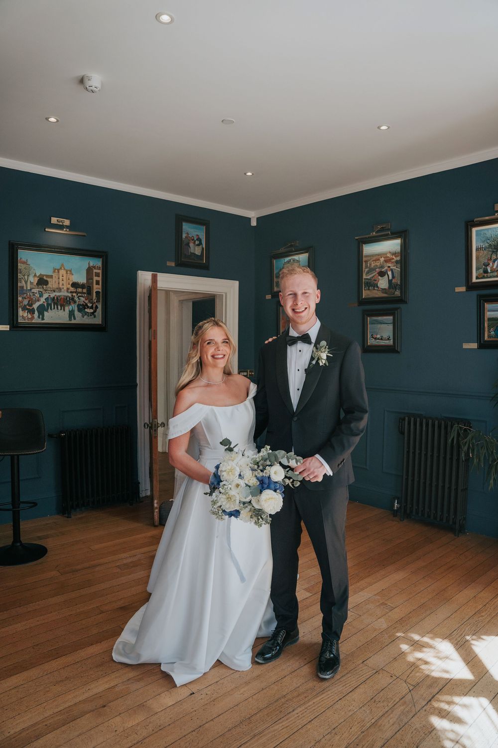 Bride and Groom enjoying champagne at Deer Park Country House in Devon