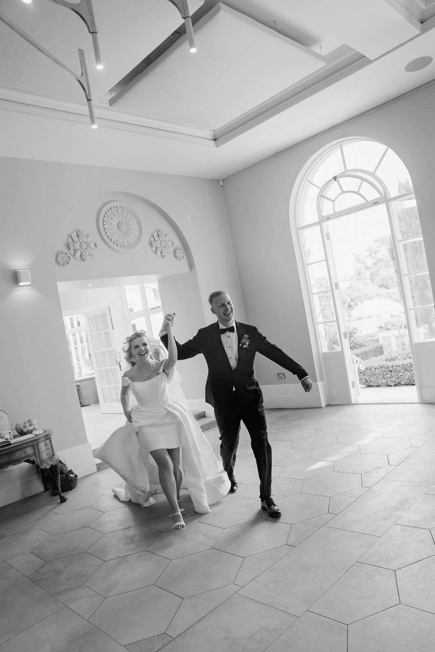 Wedding reception entrance with live music at Deer Park in Devon