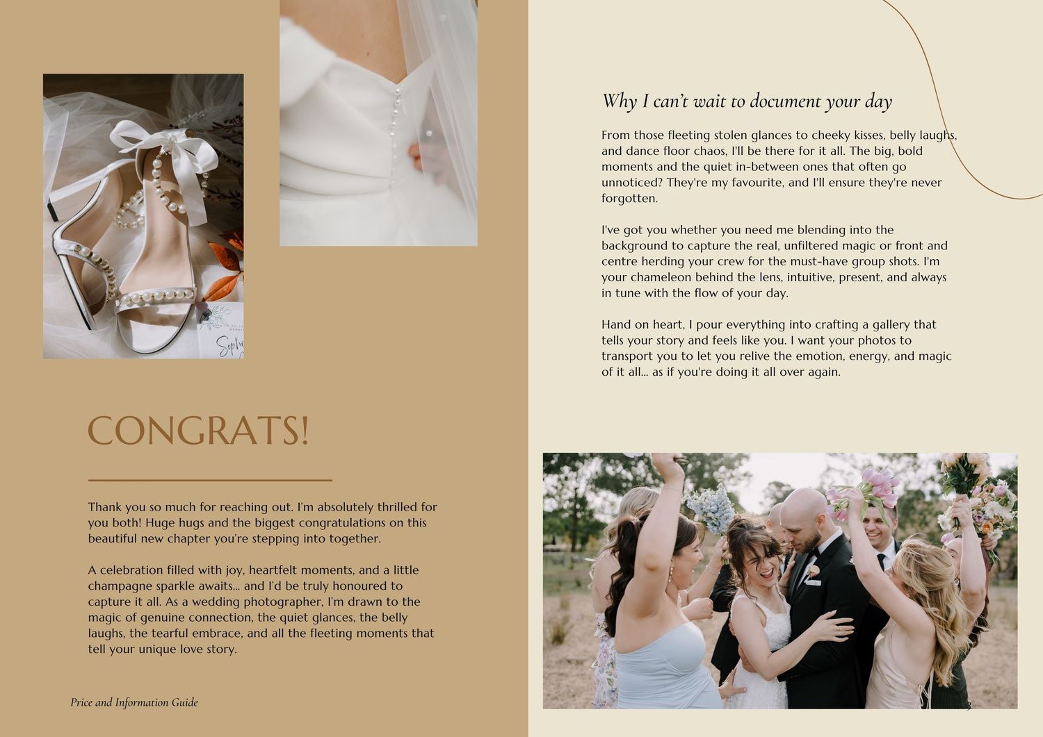 Davish Photography price and information guide cover featuring a romantic bride and groom embracing in elegant wedding attire.