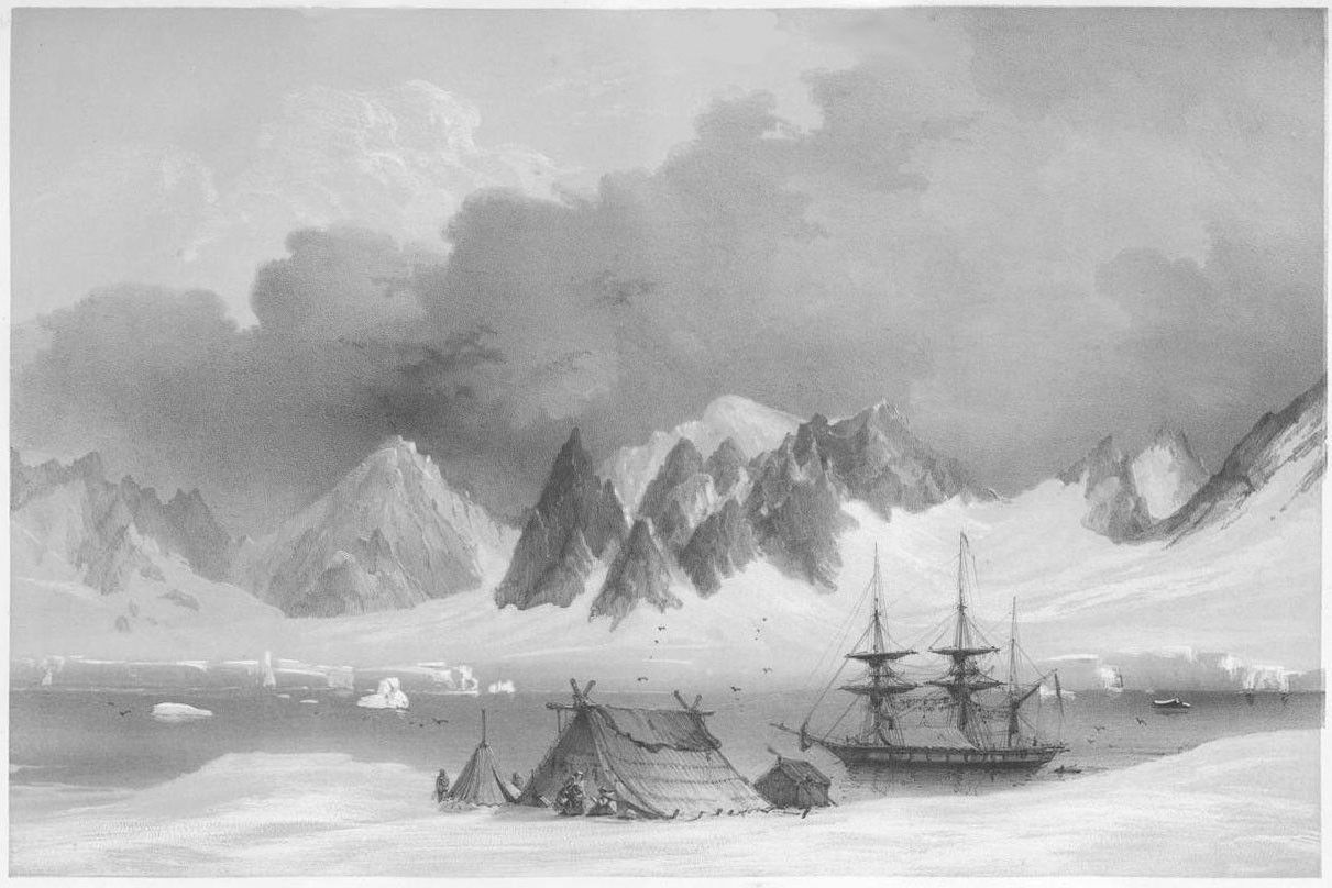Peinture d'expédition réalisée sur le navire recherche en 1839 par Barthélemy Lauvergne,  4e vue panoramique de la Madeleine