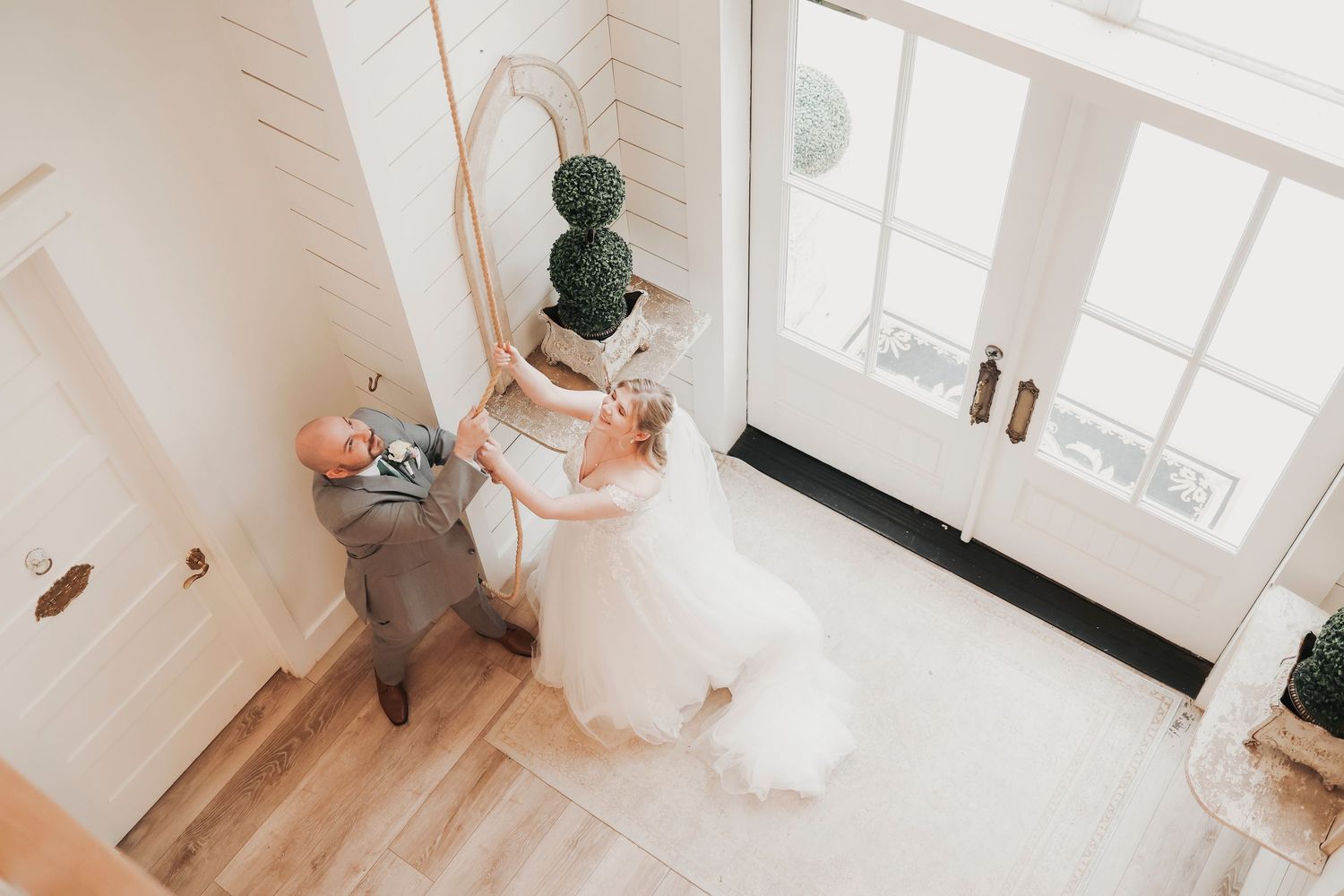 Candid newlywed celebration immediately after the wedding ceremony