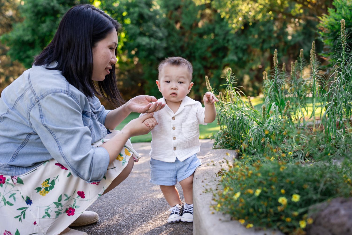 Portrait of a young boy just learning how to walk