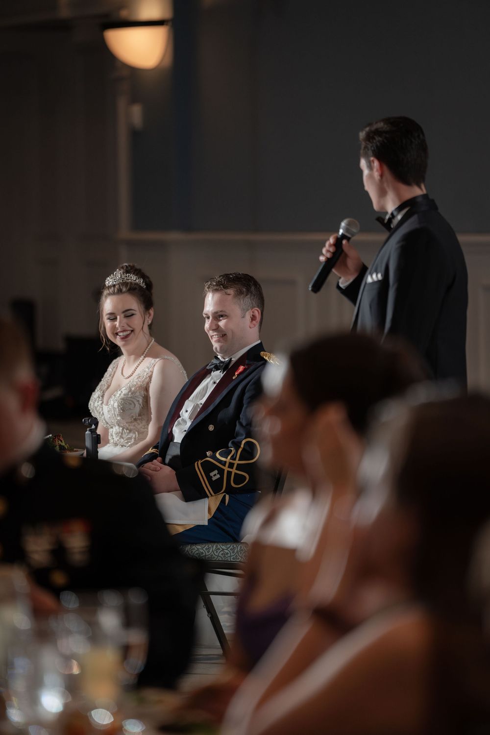 Best man giving a speech in military dress uniform at The Galliard Center in Charleston, SC