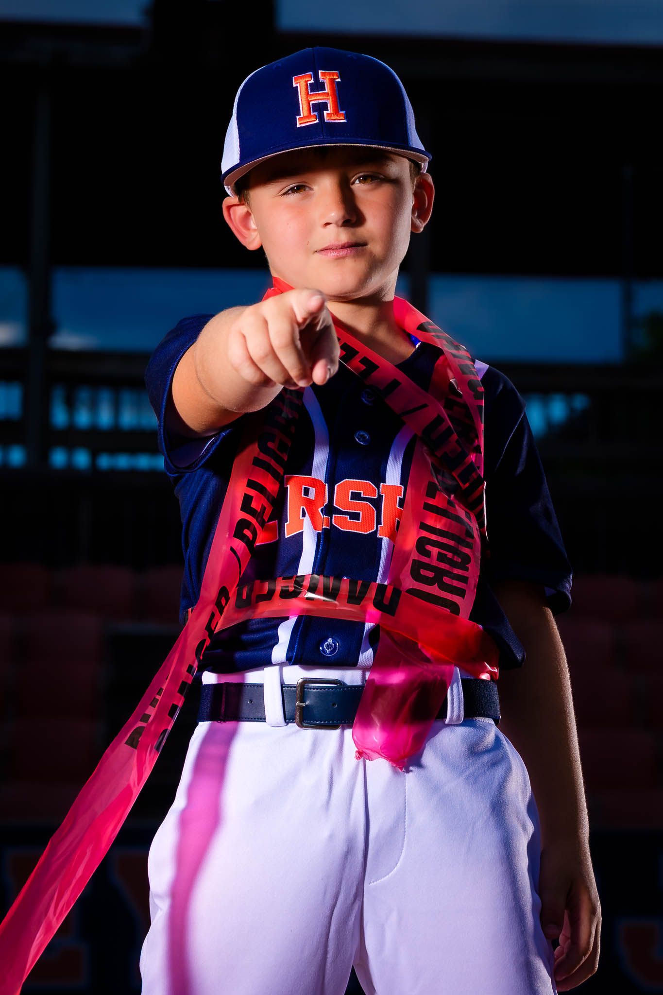 Hershey Little League All-Star player points at camera at Memorial Field, by Deanna Fox, SportsFox Photography based in Hershey PA