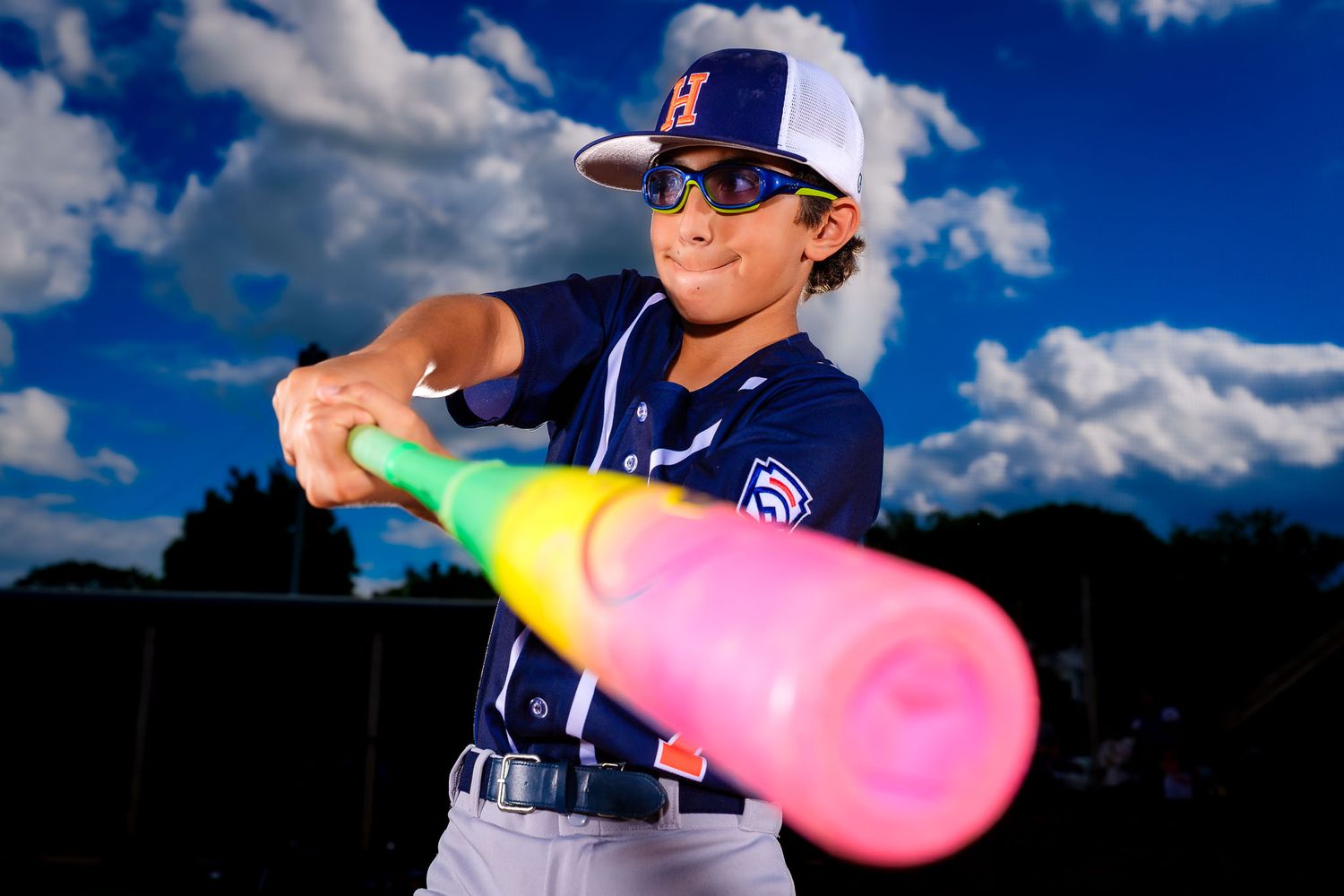 Hershey Little League All-Star batter swings pink bat at Memorial Field, by Deanna Fox, SportsFox Photography based in Hershey PA
