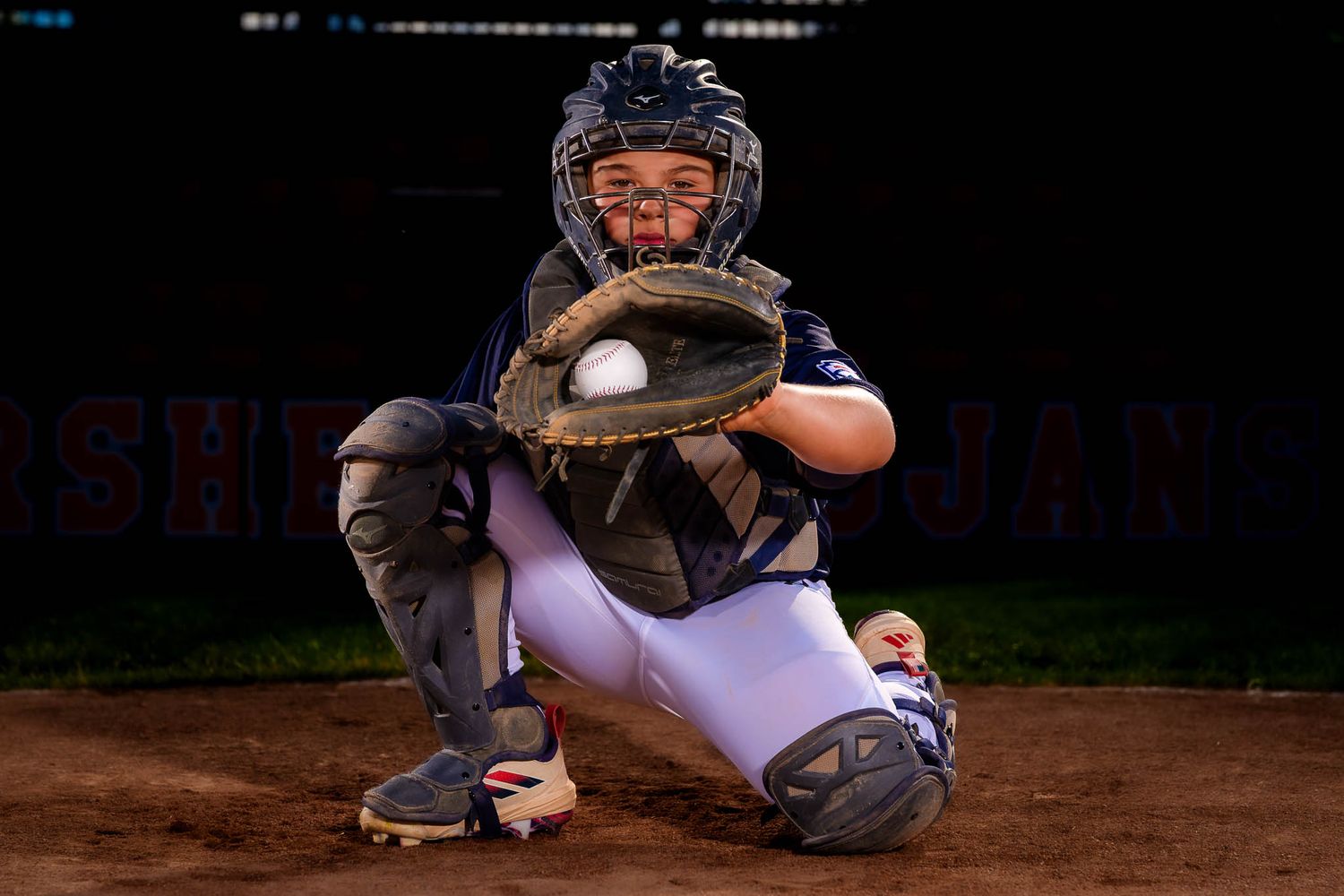 Hershey Little League All-Star catcher catches ball at Memorial Field, by Deanna Fox, SportsFox Photography based in Hershey PA