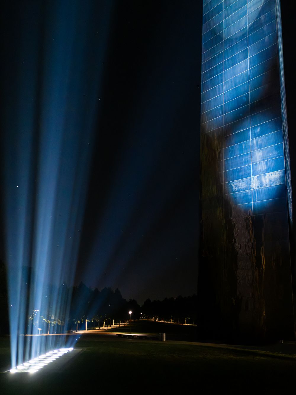 Lights illuminate the St. Louis Gateway Arch on Route 66 in Missouri. June 13, 2026. Photo: David J. Manning.