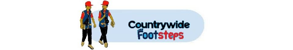 Countrywide Footsteps colorful logo featuring two illustrated hikers with backpacks on white background.