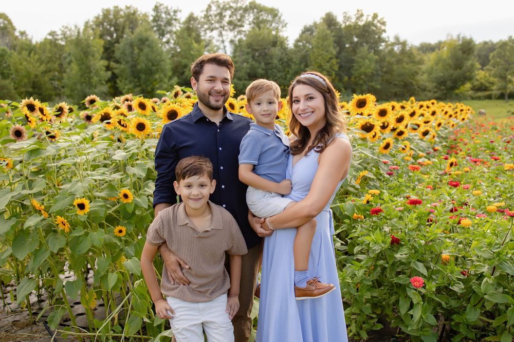 Family photos in flower field Oconomowoc WI