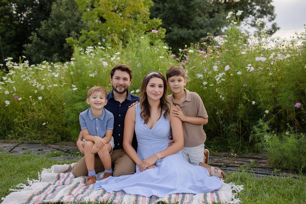 Family photos in flower field Oconomowoc WI