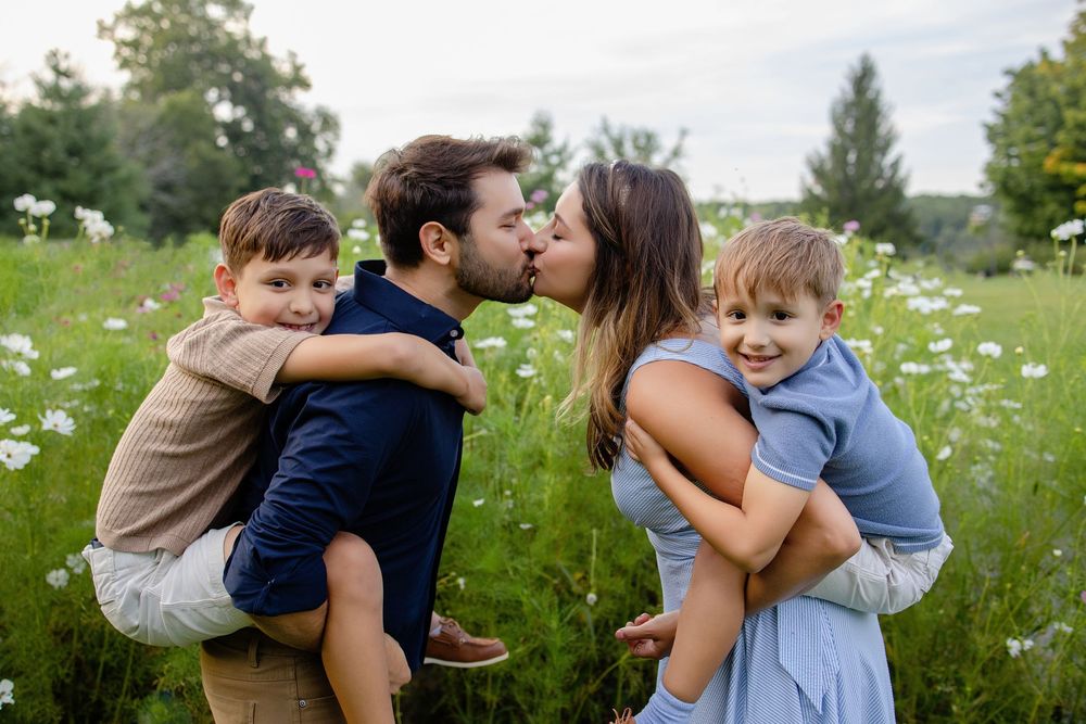 Family photos in flower field Oconomowoc WI