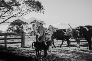 family with longhorn cattle Ebor