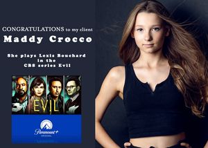 Promotional announcement for casting in the CBS TV series Evil featuring show artwork.