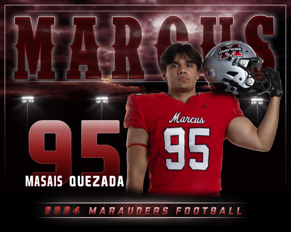 High school football sports banner in red and black with uniform number 95.