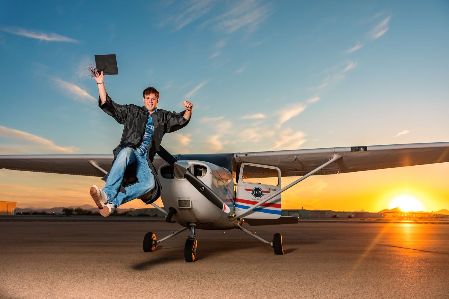 High School Senior guy pictures with airplane in Tucson, AZ, boys senior pictures, Tucson Senior Photographer